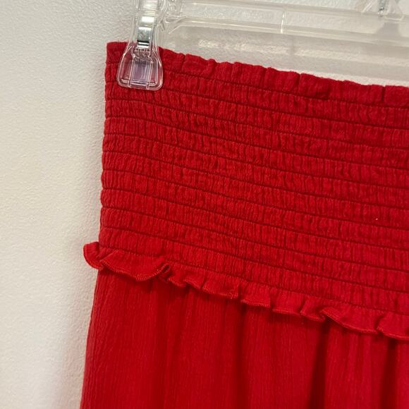 Boston Proper Red Maxi Skirt Size XS Smocked Waist Boho Resort Vacation Chic - Picture 3 of 6